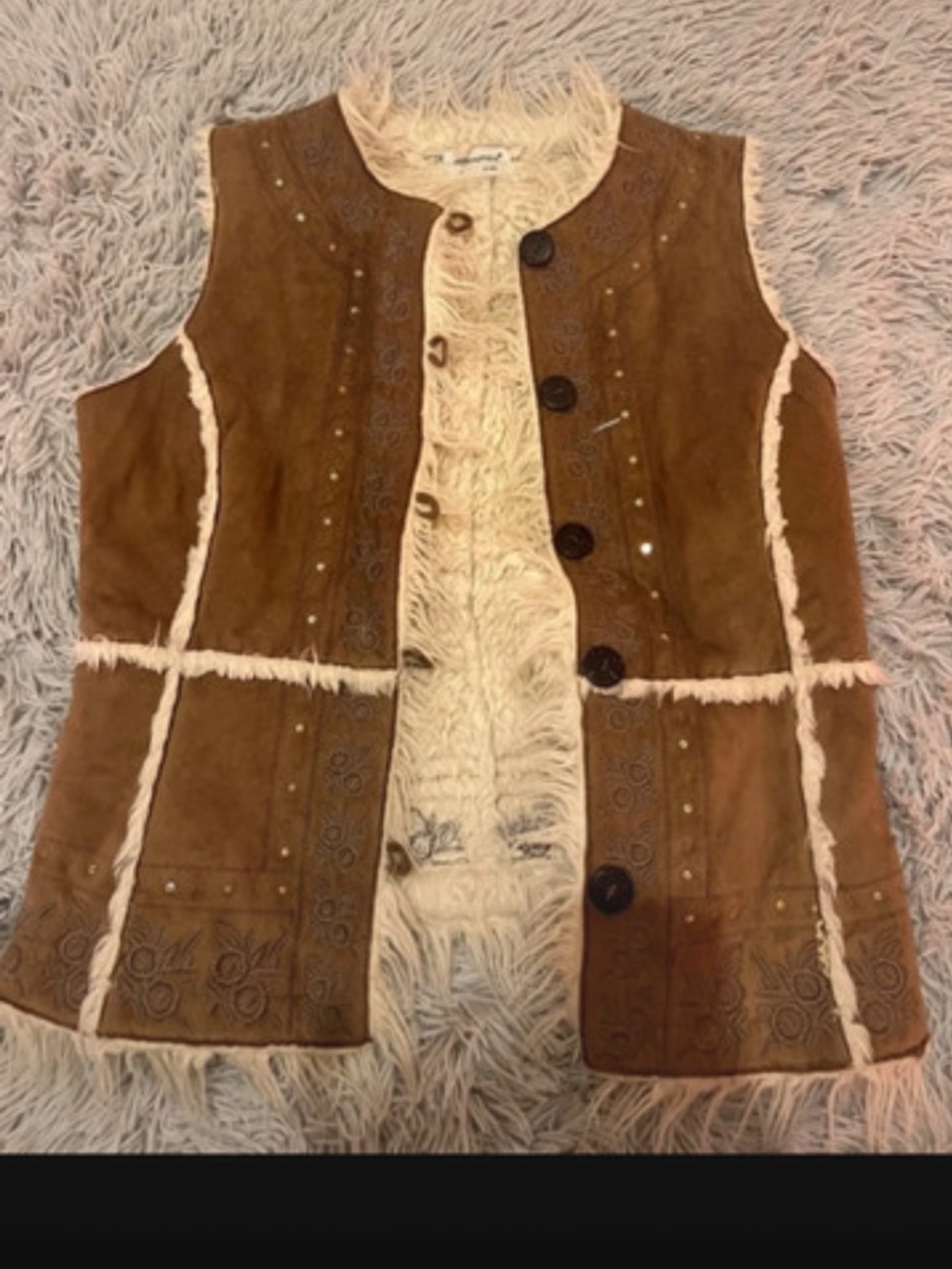 Y2K Vintage Vest Faux Fur Suede Cottage Western Penny Lane Boho Hippie Fairy